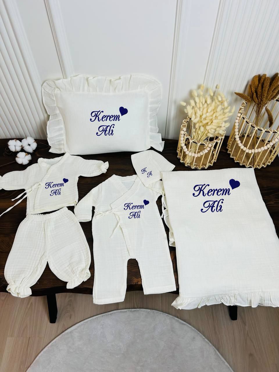 İsme Özel Nakış İşlemeli 4katlı Müslin Hastane Çıkışı