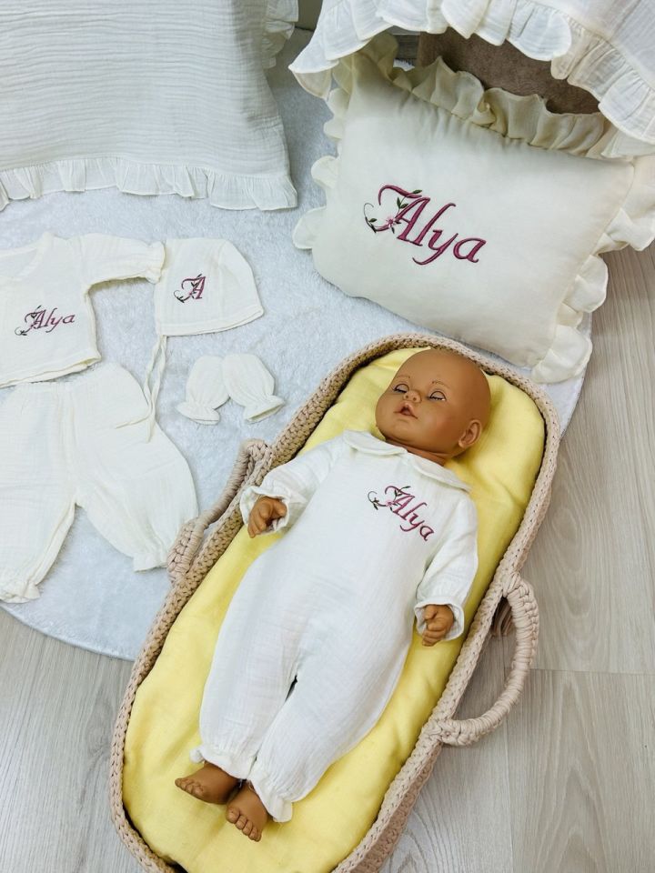 İsme Özel Nakış İşlemeli 4katlı Müslin Hastane Çıkışı