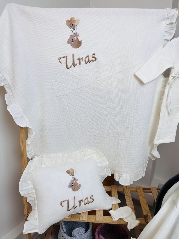 İsme Özel Nakış İşlemeli 4katlı Müslin Hastane Çıkışı