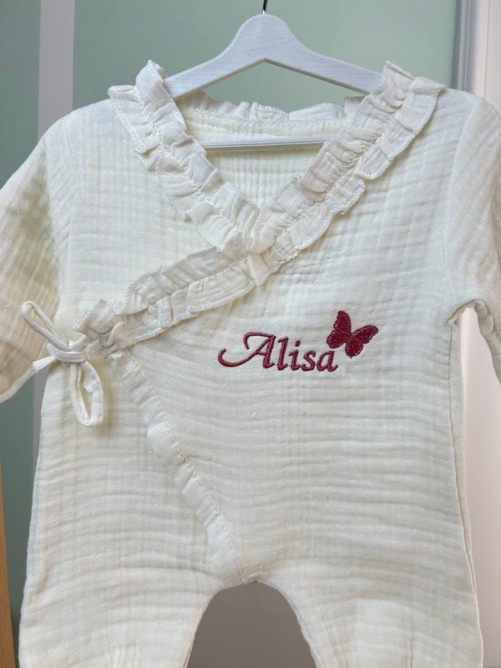 İsme Özel Nakış İşlemeli 4katlı Müslin Tulum Şapka