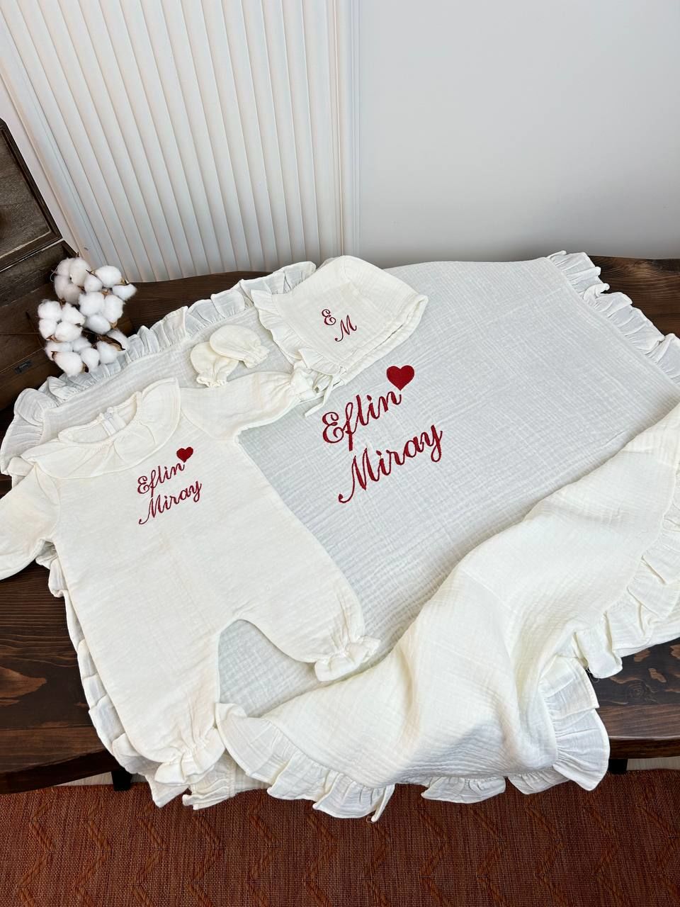 İsme Özel Nakış İşlemeli 4katlı Müslin Hastane Çıkışı