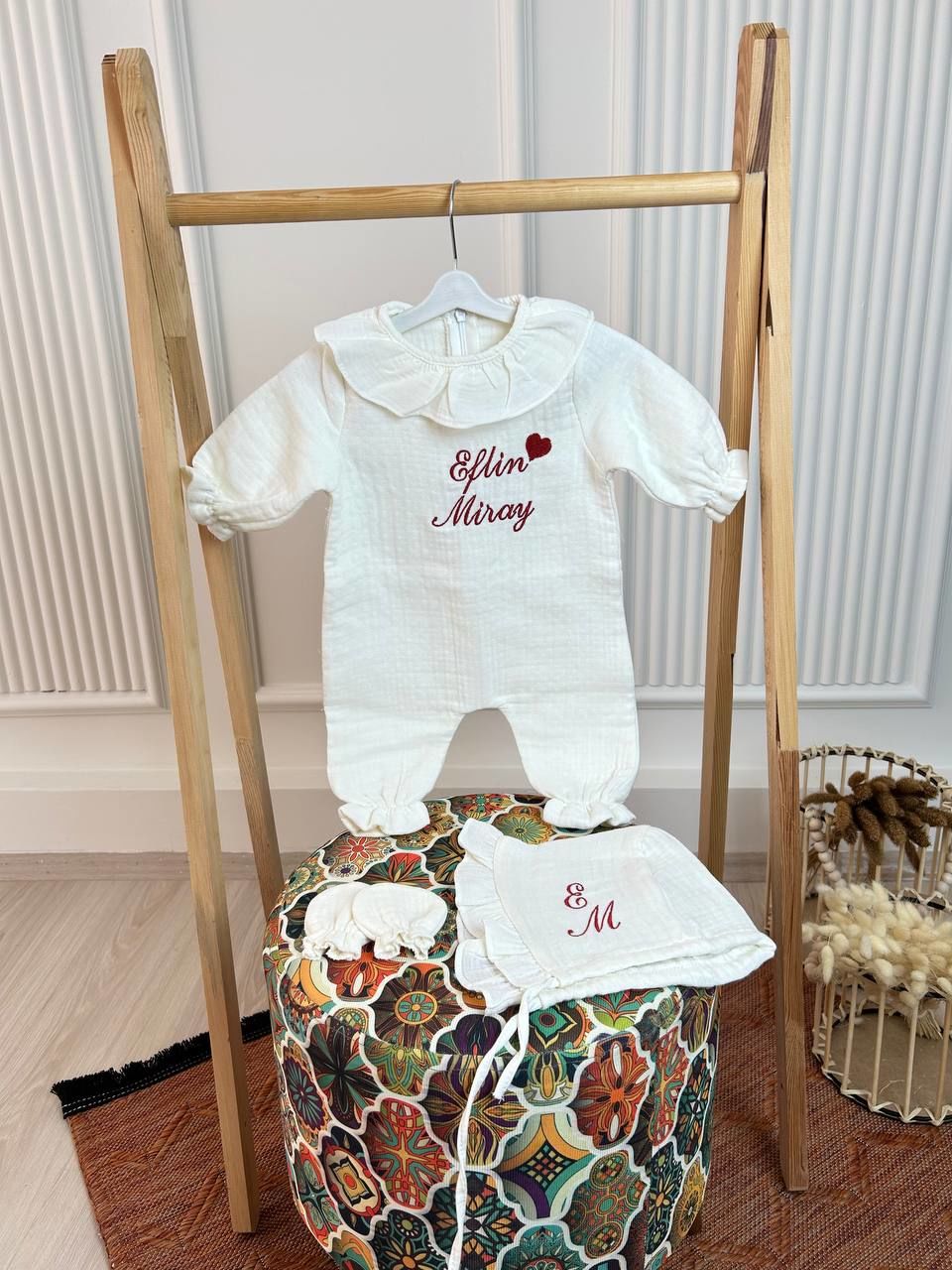 İsme Özel Nakış İşlemeli 4katlı Müslin Hastane Çıkışı