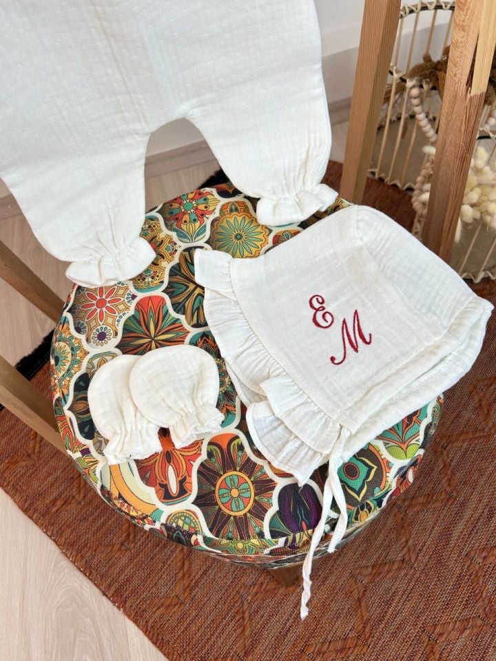 İsme Özel Nakış İşlemeli 4katlı Müslin Hastane Çıkışı