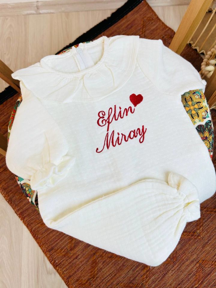 İsme Özel Nakış İşlemeli 4katlı Müslin Hastane Çıkışı