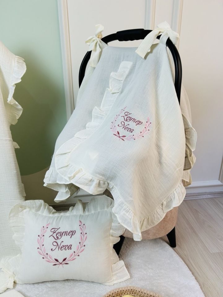 İsme Özel Nakış İşlemeli 4katlı Müslin Hastane Çıkışı