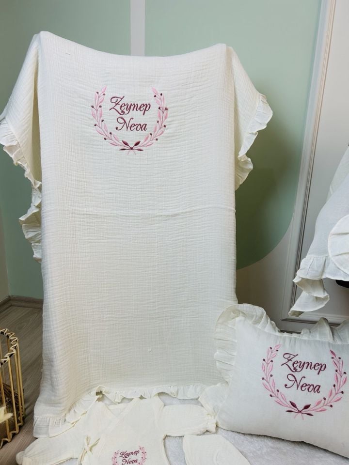 İsme Özel Nakış İşlemeli 4katlı Müslin Hastane Çıkışı