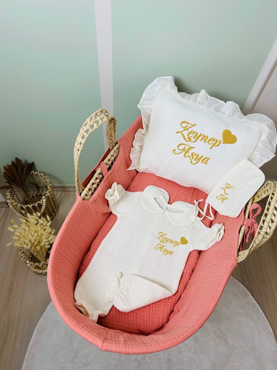 İsme Özel Nakış İşlemeli 4katlı Müslin Hastane Çıkışı