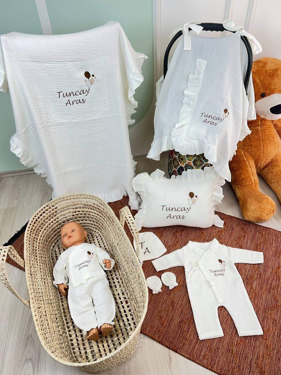 İsme Özel Nakış İşlemeli 4katlı Müslin Hastane ÇıkışI