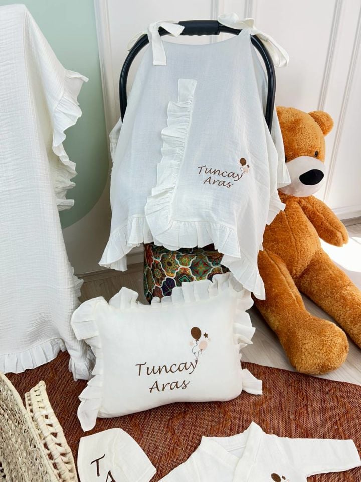 İsme Özel Nakış İşlemeli 4katlı Müslin Hastane ÇıkışI