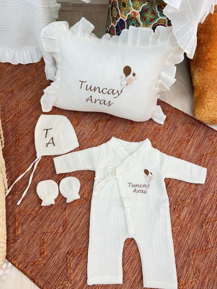 İsme Özel Nakış İşlemeli 4katlı Müslin Hastane ÇıkışI