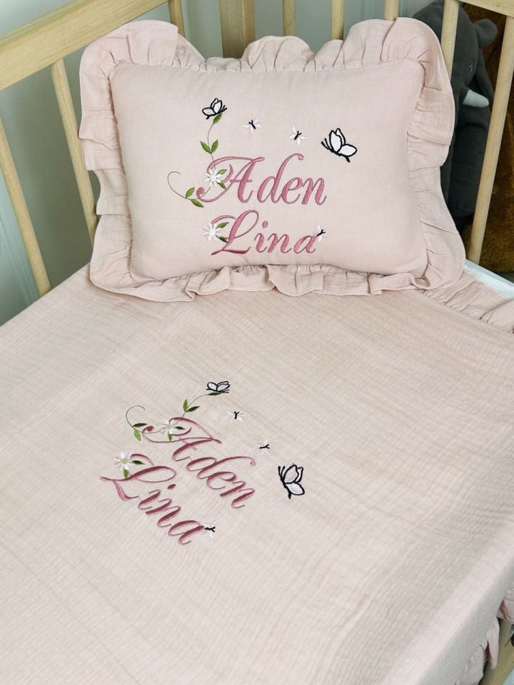 4 Katlı Müslin Battaniye ve Takı Yastığı Kılıfı