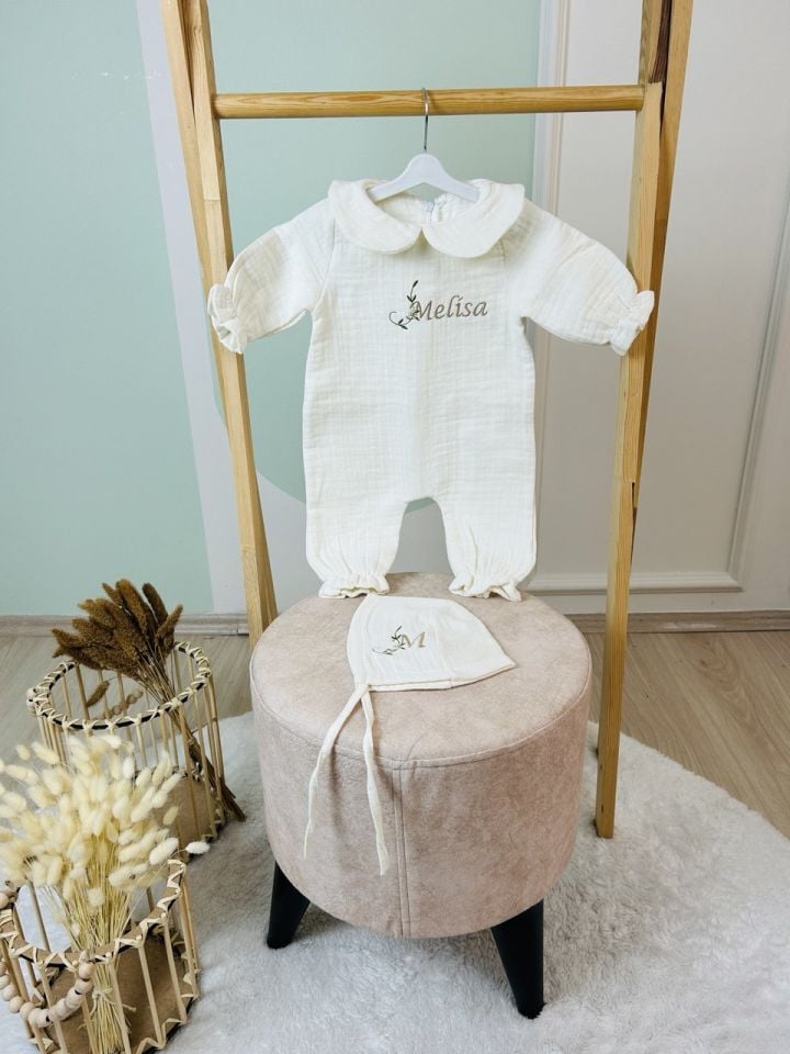 İsme Özel Nakış İşlemeli 4katlı Müslin Hastane Çıkışı