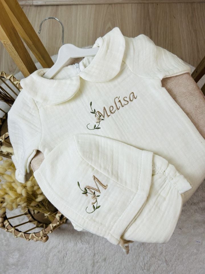 İsme Özel Nakış İşlemeli 4katlı Müslin Hastane Çıkışı