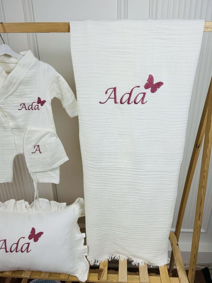 İsme Özel Nakış İşlemeli 4katlı Müslin Hastane Çıkışı