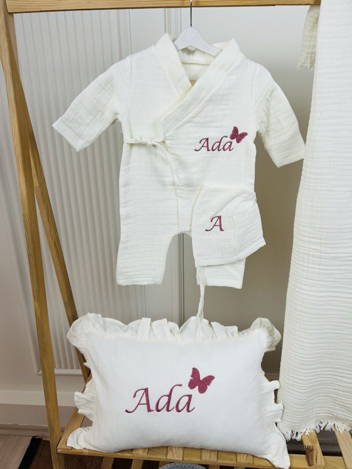 İsme Özel Nakış İşlemeli 4katlı Müslin Hastane Çıkışı