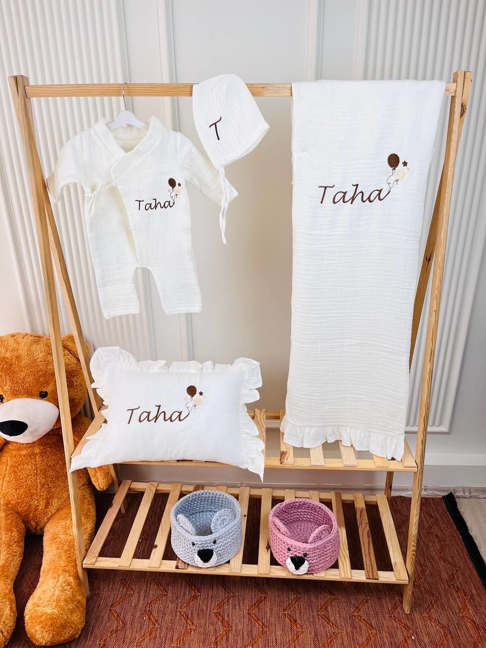 İsme Özel Nakış İşlemeli 4katlı Müslin Hastane Çıkışı