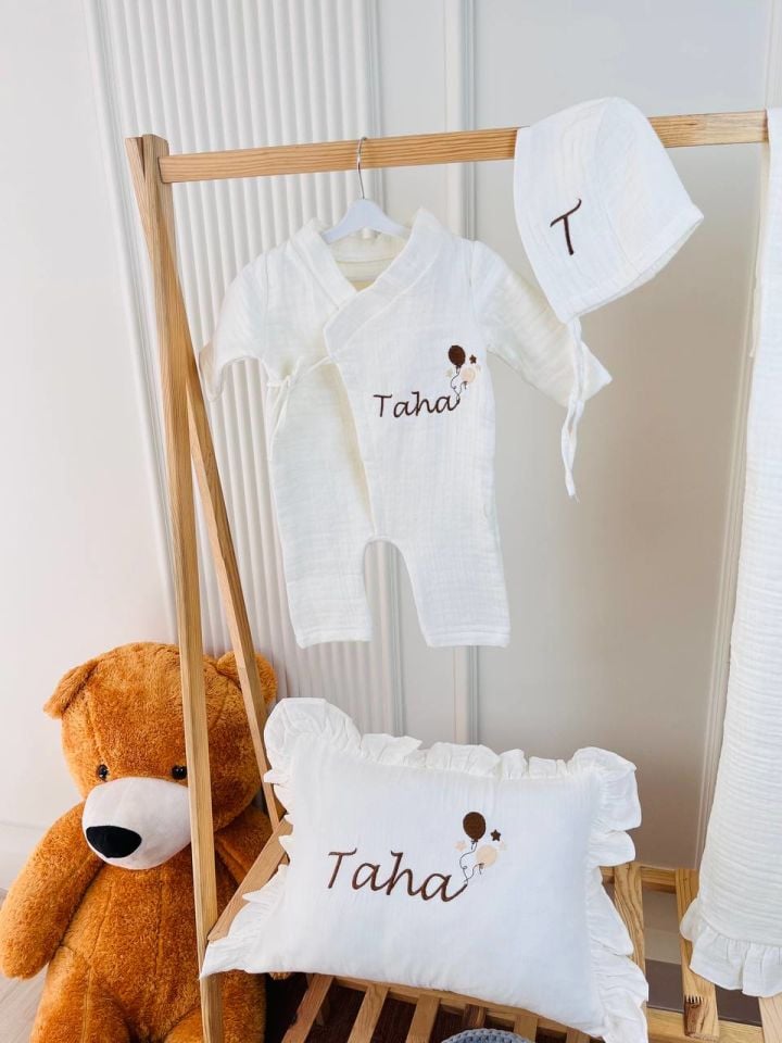 İsme Özel Nakış İşlemeli 4katlı Müslin Hastane Çıkışı