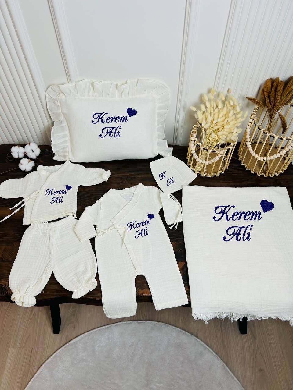 İsme Özel Nakış İşlemeli 4katlı Müslin Hastane Çıkışı