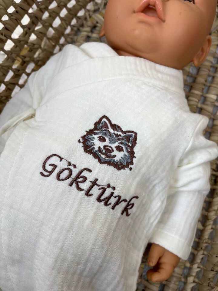 İsme Özel Nakış İşlemeli 4katlı Müslin Hastane Çıkışı