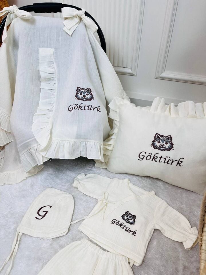 İsme Özel Nakış İşlemeli 4katlı Müslin Hastane Çıkışı