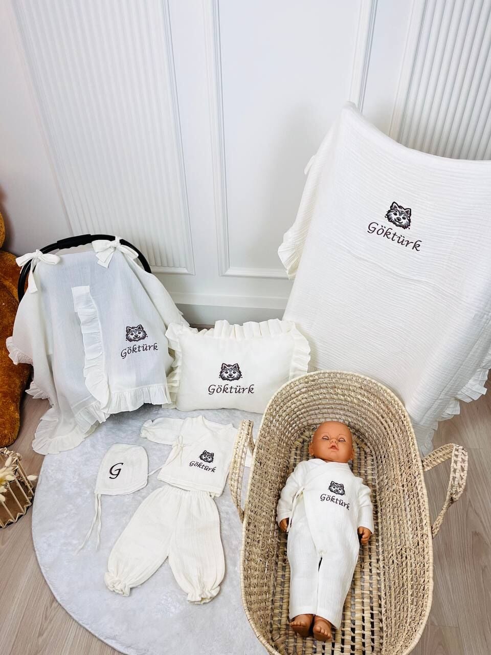 İsme Özel Nakış İşlemeli 4katlı Müslin Hastane Çıkışı