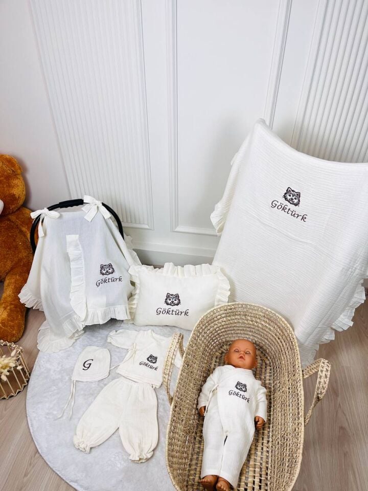 İsme Özel Nakış İşlemeli 4katlı Müslin Hastane Çıkışı