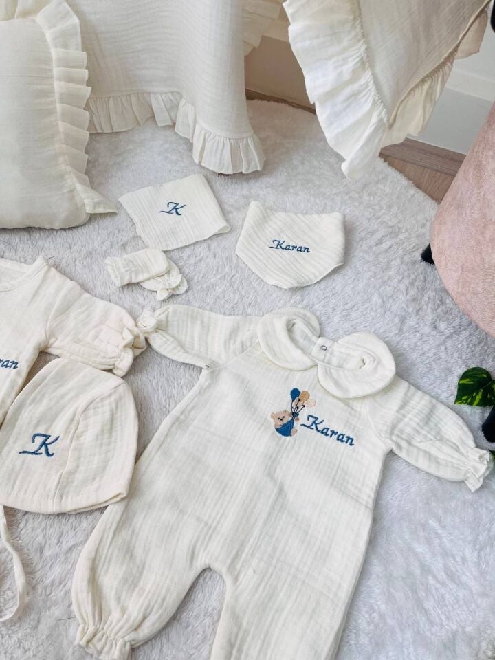 İsme Özel Nakış İşlemeli 4katlı Müslin Hastane Çıkışı