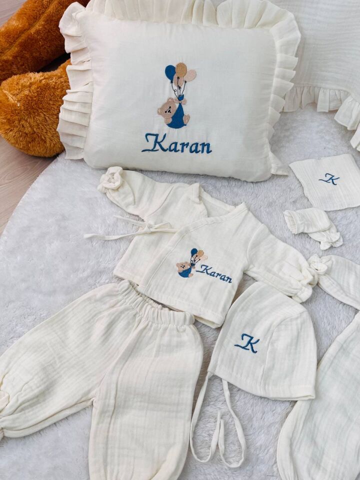 İsme Özel Nakış İşlemeli 4katlı Müslin Hastane Çıkışı