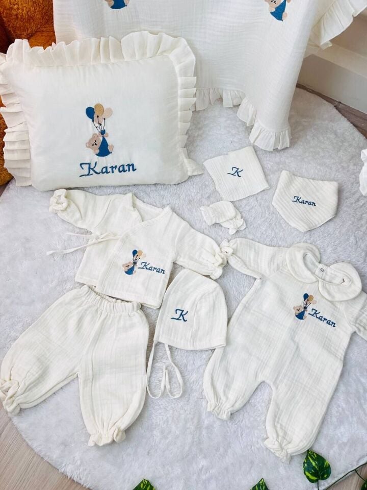 Avantajlı Tam Set 4katlı Müslin Hastane Çıkışı Ve Bornoz Takımı