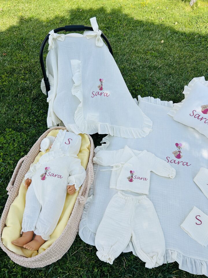 İsme Özel Nakış İşlemeli 4katlı Müslin Hastane Çıkışı