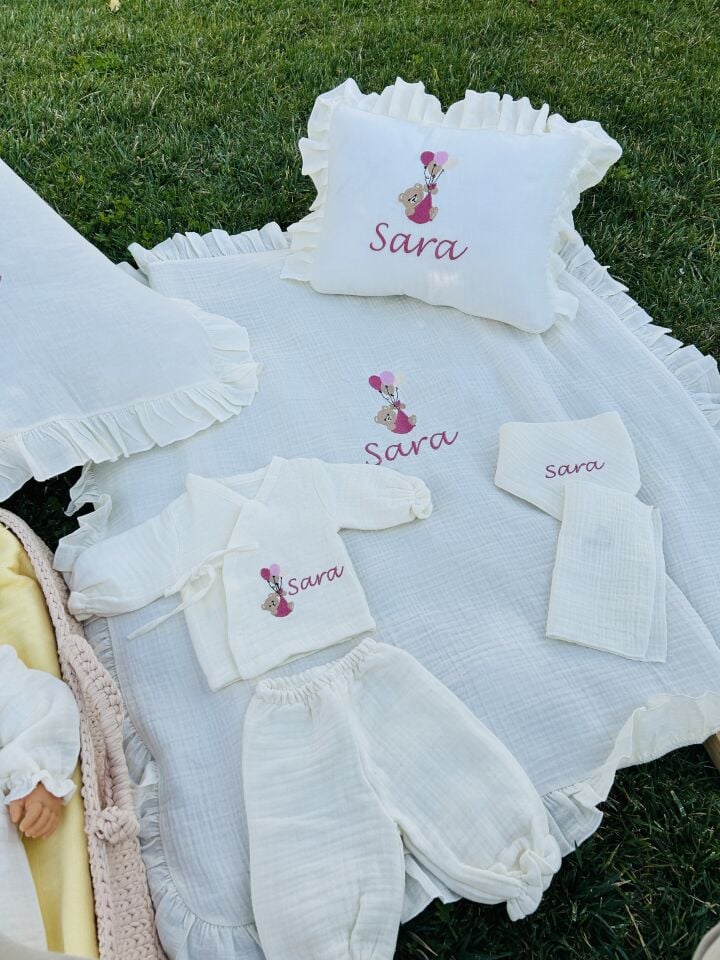 İsme Özel Nakış İşlemeli 4katlı Müslin Hastane Çıkışı