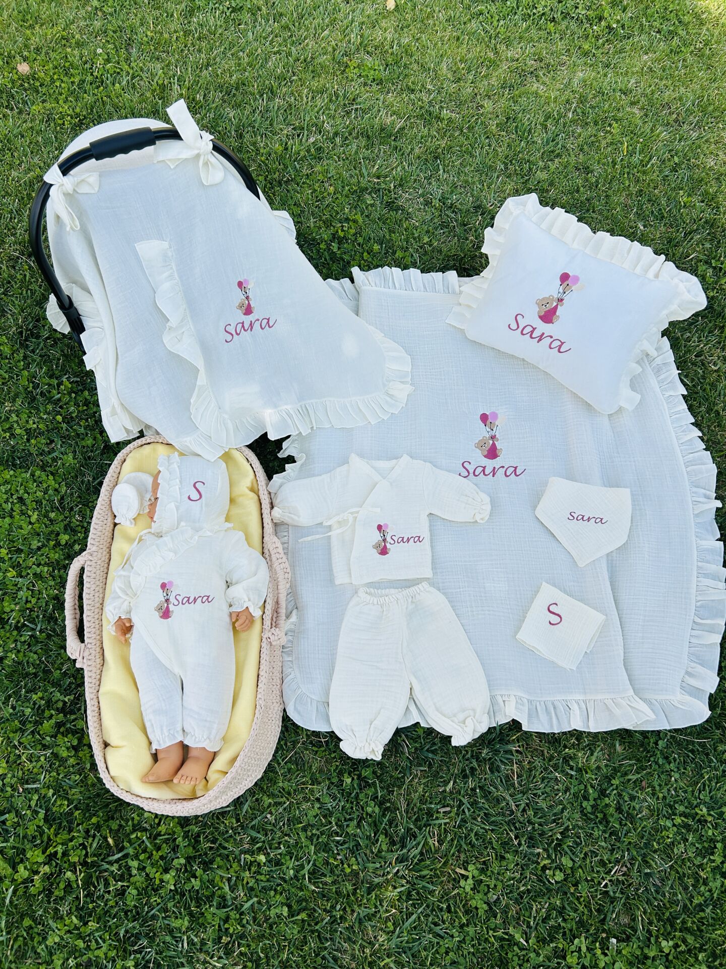 İsme Özel Nakış İşlemeli 4katlı Müslin Hastane Çıkışı