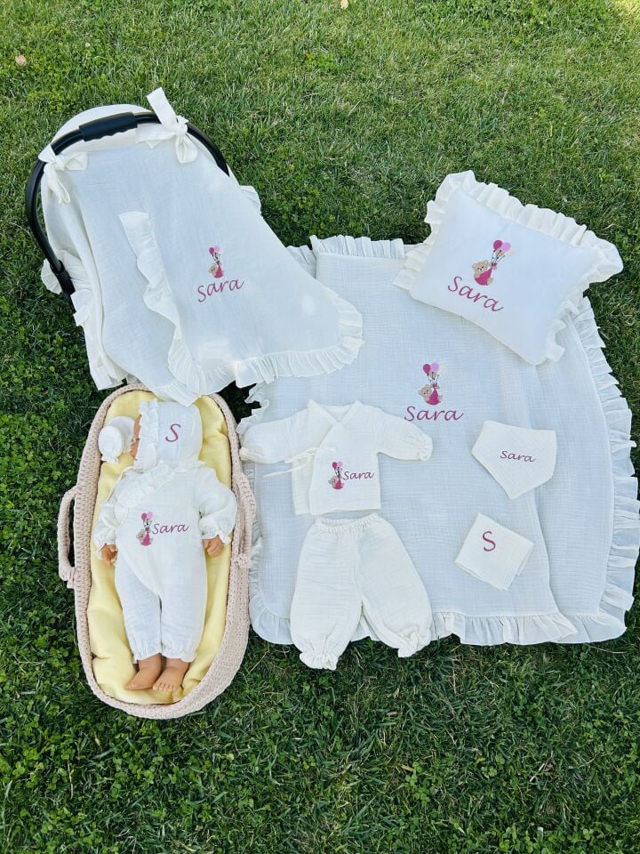 İsme Özel Nakış İşlemeli 4katlı Müslin Hastane Çıkışı