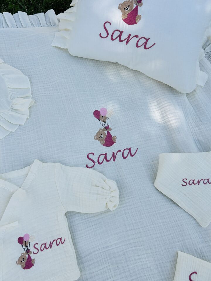 İsme Özel Nakış İşlemeli 4katlı Müslin Hastane Çıkışı