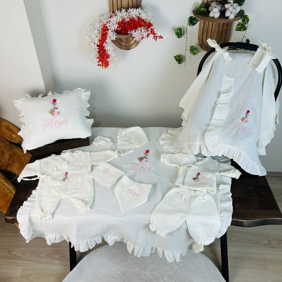 İsme Özel Nakış İşlemeli 4katlı Müslin Hastane Çıkışı