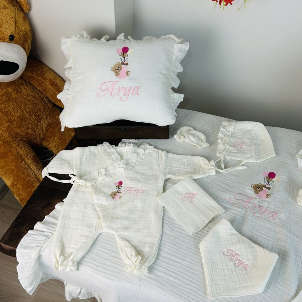 İsme Özel Nakış İşlemeli 4katlı Müslin Hastane Çıkışı