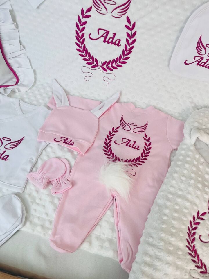 Avantajlı 12 Parça Pembe Nakışlı Set