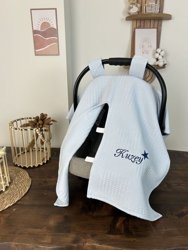 İsimli Puset Örtüsü Nakış İşlemeli %100 Pamuk Çok Amaçlı Waffle Pike Kumaş