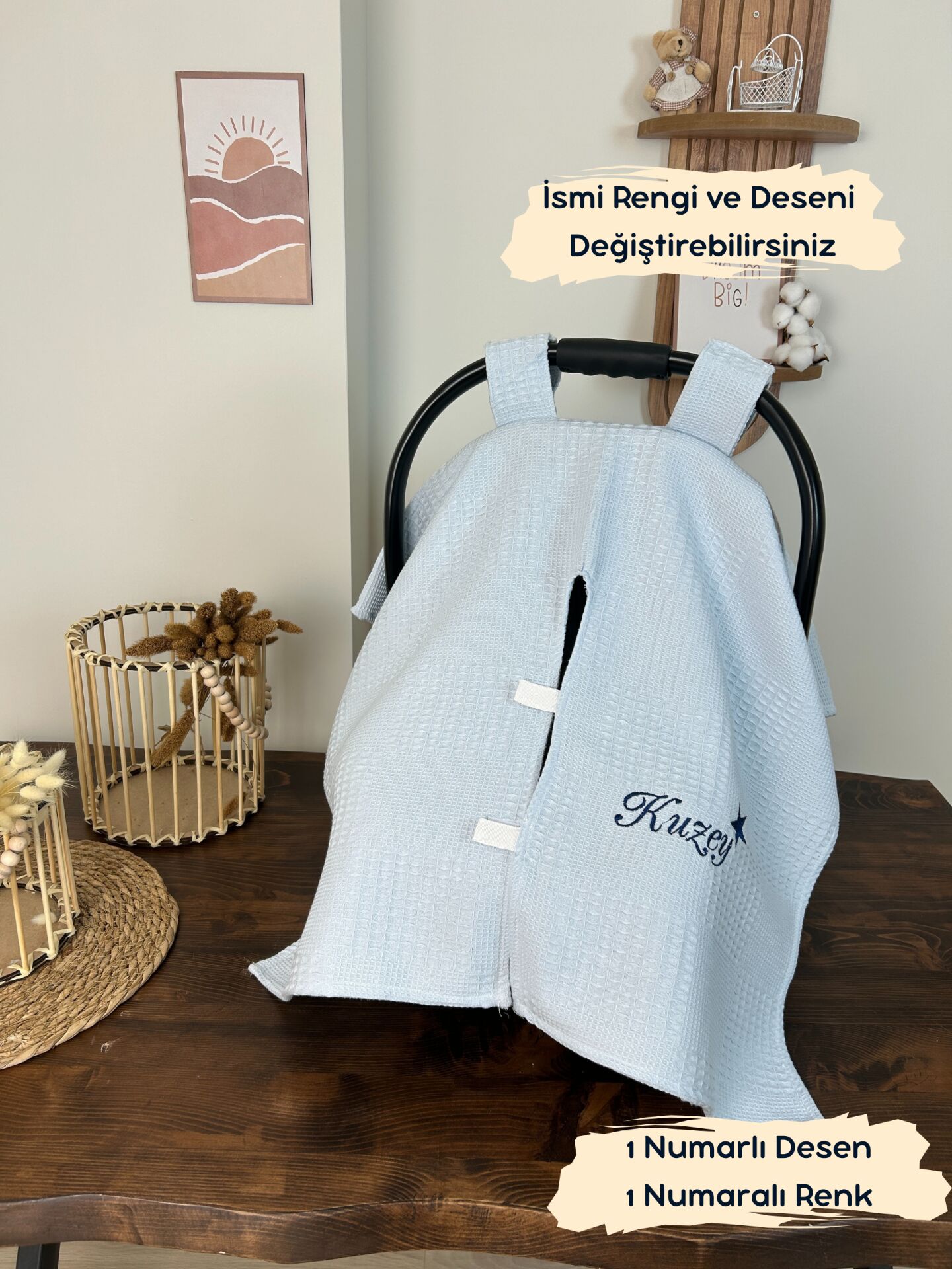 İsimli Puset Örtüsü Nakış İşlemeli %100 Pamuk Çok Amaçlı Waffle Pike Kumaş