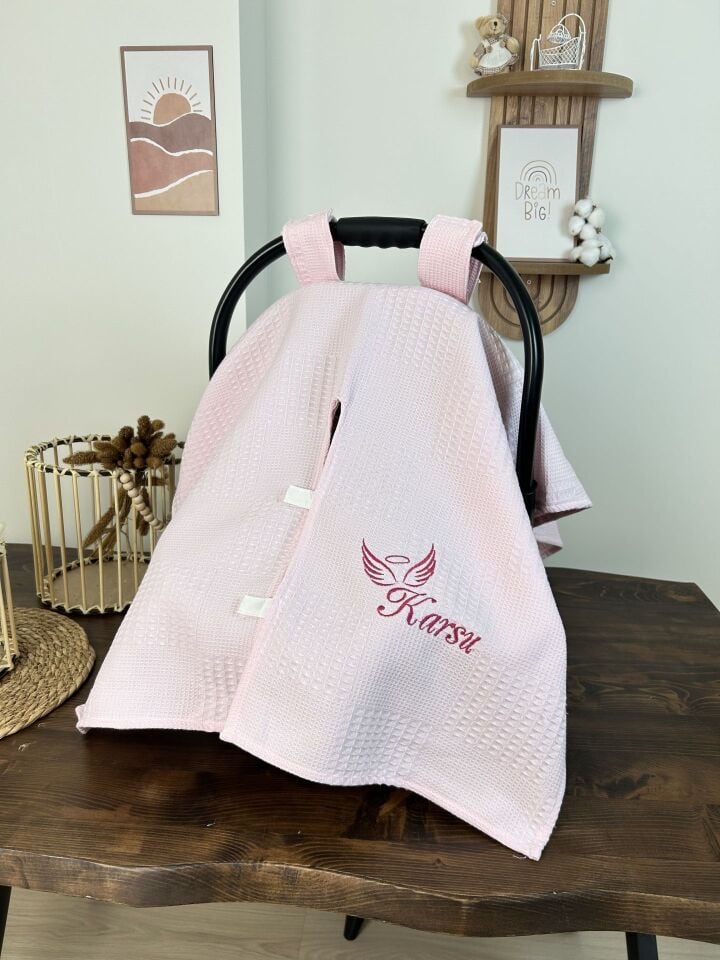 İsimli Puset Örtüsü Nakış İşlemeli %100 Pamuk Çok Amaçlı Waffle Pike Kumaş