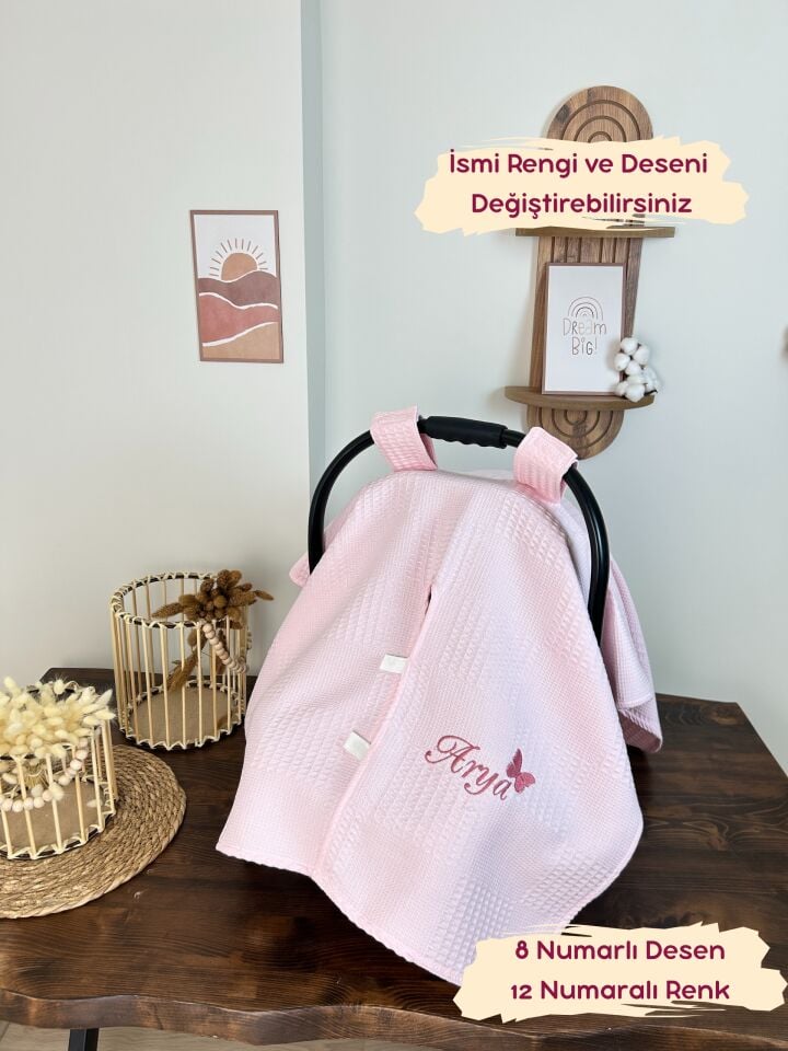 İsimli Puset Örtüsü Nakış İşlemeli %100 Pamuk Çok Amaçlı Waffle Pike Kumaş