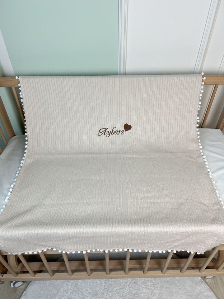 Nakışlı İsimli Örgü Desen Bebek Pikesi %100 Pamuk Bebek Battaniyesi