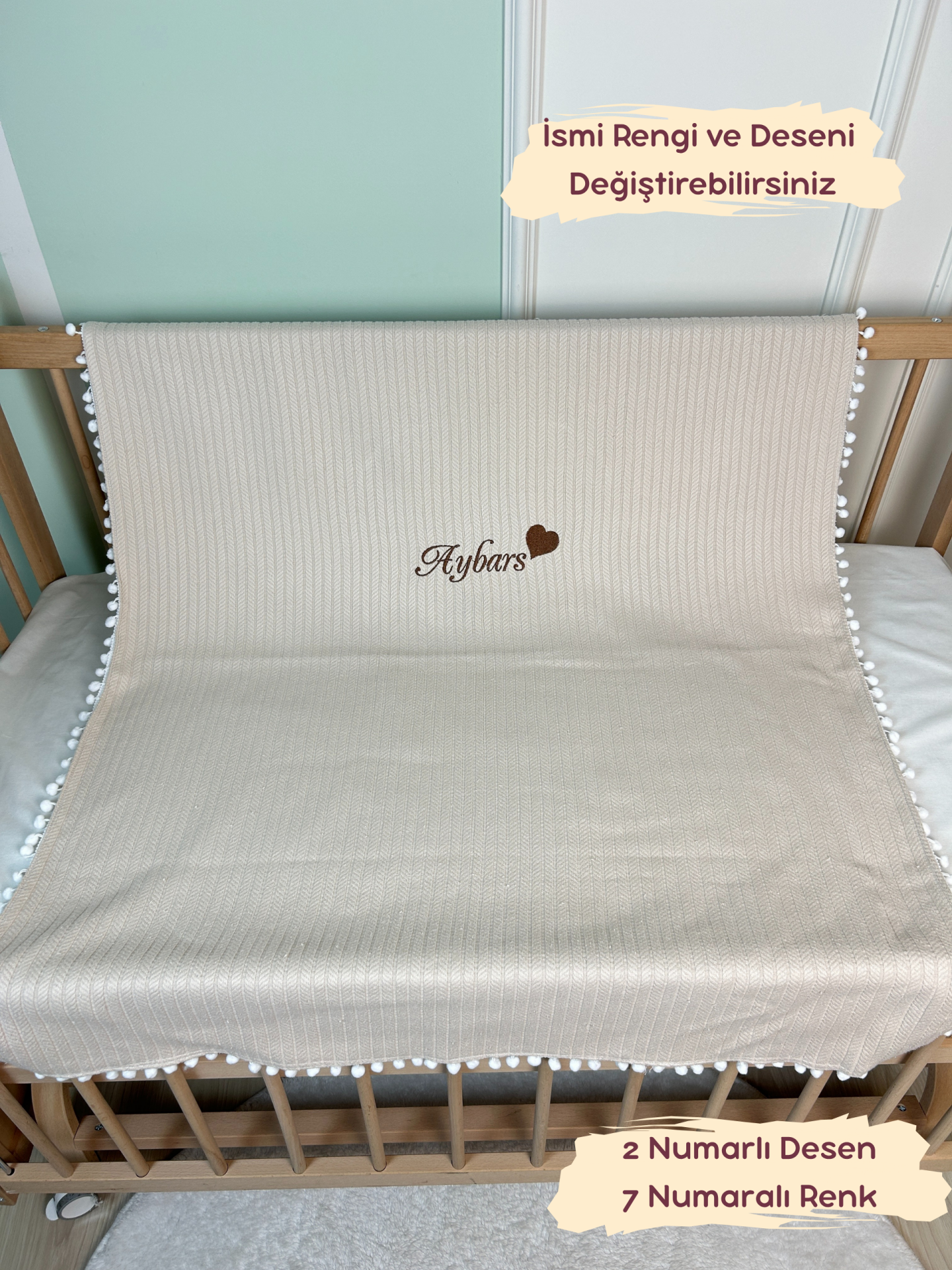 Nakışlı İsimli Örgü Desen Bebek Pikesi %100 Pamuk Bebek Battaniyesi