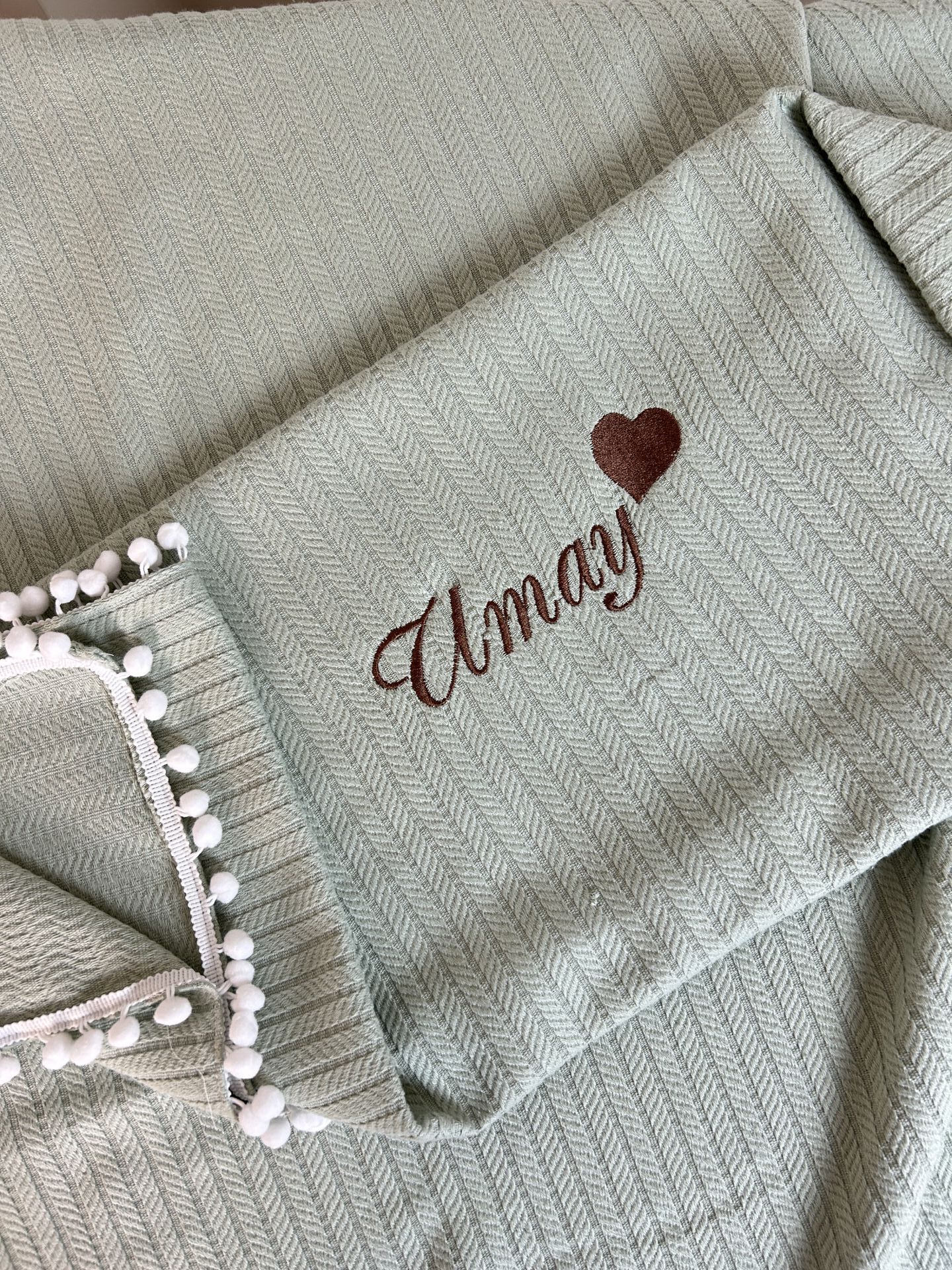 Nakışlı İsimli Örgü Desen Bebek Pikesi %100 Pamuk Bebek Battaniyesi