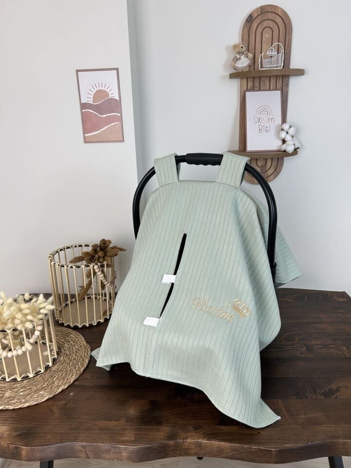 İsimli Puset Örtüsü Nakış İşlemeli %100 Pamuk Örgü Pike Kumaş