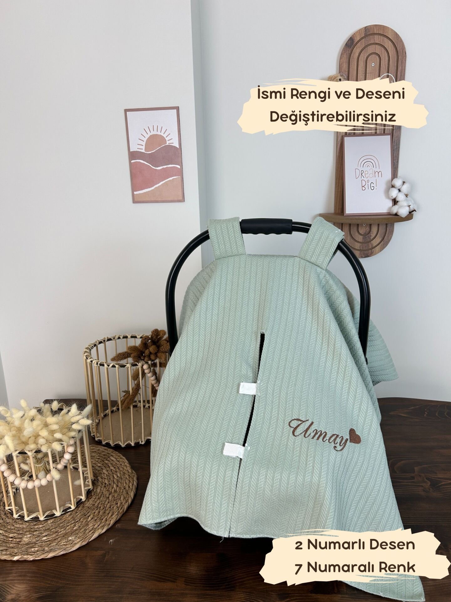 İsimli Puset Örtüsü Nakış İşlemeli %100 Pamuk Örgü Pike Kumaş