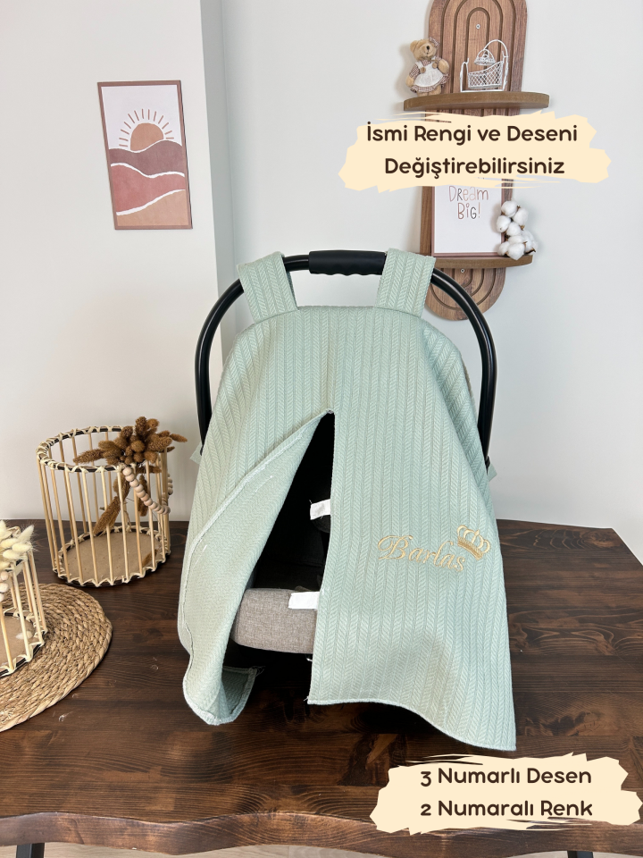 İsimli Puset Örtüsü Nakış İşlemeli %100 Pamuk Örgü Pike Kumaş