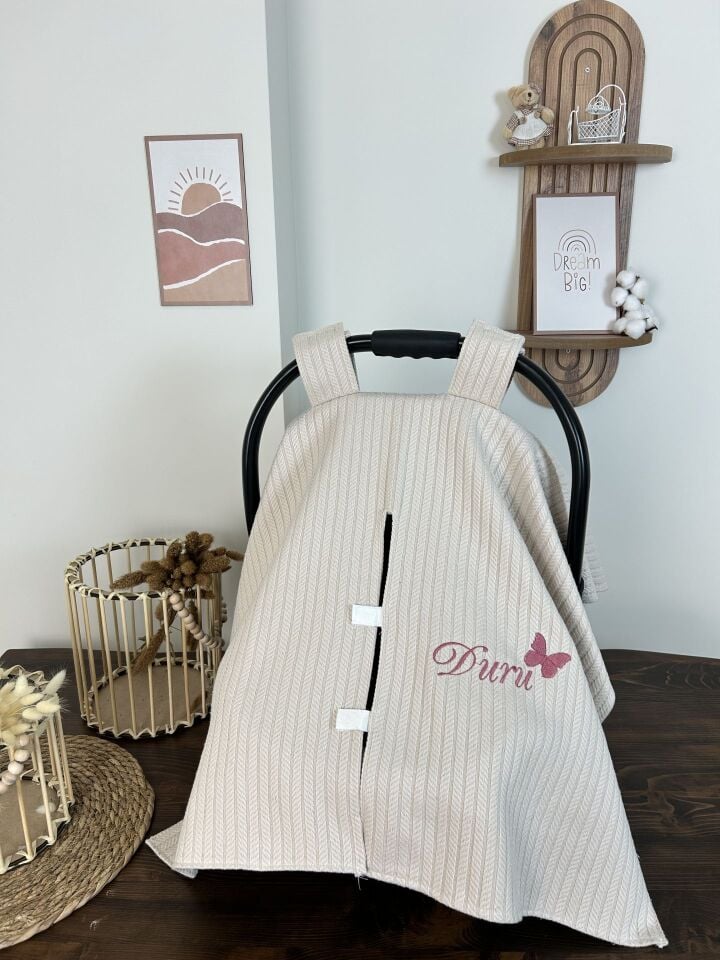 İsimli Puset Örtüsü Nakış İşlemeli %100 Pamuk Örgü Pike Kumaş