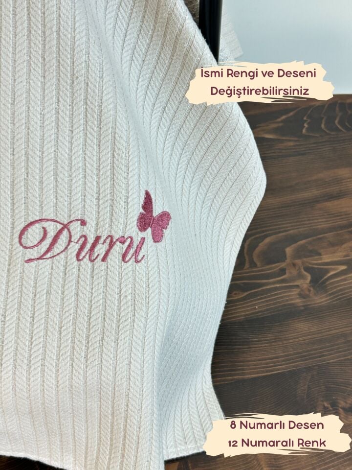 İsimli Puset Örtüsü Nakış İşlemeli %100 Pamuk Örgü Pike Kumaş