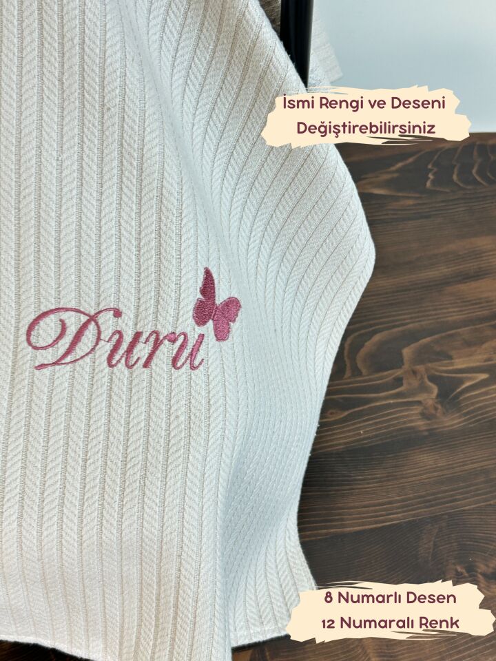 İsimli Puset Örtüsü Nakış İşlemeli %100 Pamuk Örgü Pike Kumaş